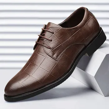 Сватбени Модела Обувки Мъжки Кожени Ежедневни Дишащи Оксфордские Обувки на Ток за Бизнес Социална Мъжки Обувки Chaussure Homme