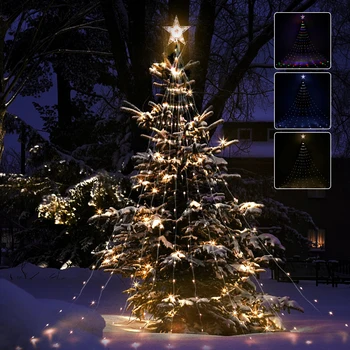 Водопад Коледен Струнен Лампа Star Дърво Topper 8 Режима Звезден Струнен Лампата се Захранва От USB Коледна Декоративна Лампа Водоустойчив