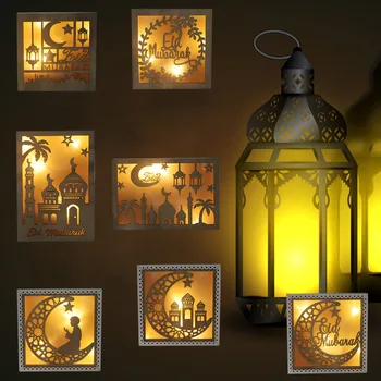 Квадрат, Правоъгълник Led Лампа Луна Звезда Декор за Хола Дървена Украшение за ислямския на Мюсюлманския Празник Ейд се Използва за Украса на Домашно Парти