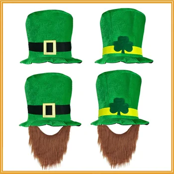 Новата фестивална шапка за парти Ирландски фестивал шапка Клеверная шапка с брада Карнавальная шапка Цилиндър