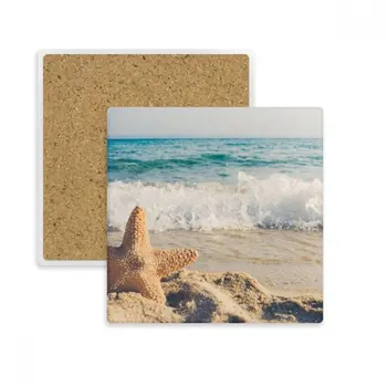 Океан от Пясък, Плаж, Морска Звезда Морска Картина на Площада в Увеселителен парк Чаша Притежателя Чаши Абсорбираща Камък за Напитки Подарък 2 елемента