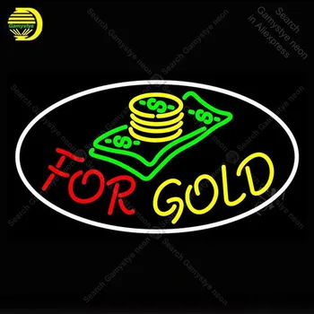 Неонов знак за парични Лого За Златен Неонови Лампи знак ръчно изработени Фирма Хотел Ресторант Неонова крушка знак Светват стенни осветителни Тела