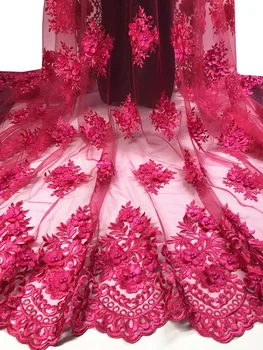 2017 Висококачествена и модерна Френска Лейси Плат с Високо Качество, Африка Тюл, на Бродирани цветя, прозрачна чиста Лейси Кърпа, За Сватби 5