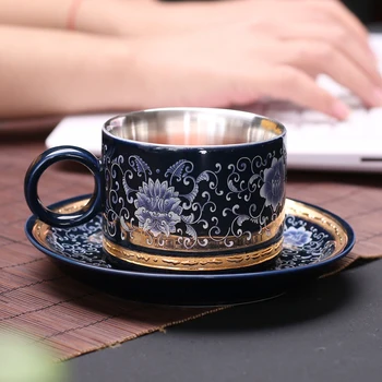 Китайската Цзиндэчжэнь ретро сребърна чашата за кафе с емайл, за съдове, цветен чаена чаша Кунг-фу, анти-обжигающая керамични чаена чаша вода