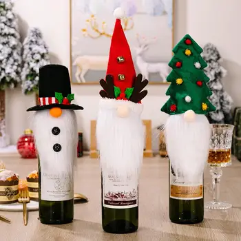 Коледна Капачка За Бутилка Вино Моющаяся Множество Бутилка Вино Палто Рокля Toppers На Коледа, Сватба, Рожден Ден Декор