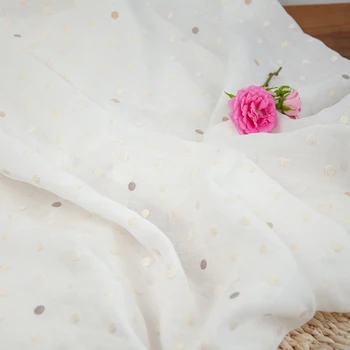 Висококачествена натурална чиста кърпа рами Сиво и бяло на цвят с бродерия в грах, мозайка, Дизайнерска пола, риза, рокля по поръчка, шивашки