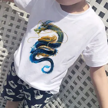 Новият Китайски Стил Ретро Модни Тениски Тениска За Момчета С Принтом Дракон Enfant Harajuku Тениска За Момичета Ежедневни Бебешки Дрехи С Кръгло Деколте