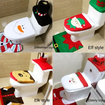1 Коледен комплект Дядо Калъф за Седалката на Тоалетната чиния и Мат, Коледни Комплекти за Баня за Коледна Украса, Коледни подаръци за Баня
