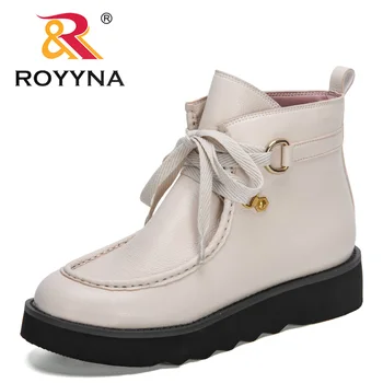 ROYYNA/Новост 2021 г.; дизайнерски класически Ботильоны; Женски Бели Ботильоны с високо Берцем; дамски обувки в британския стил; дамски зимни обувки на плоска подметка