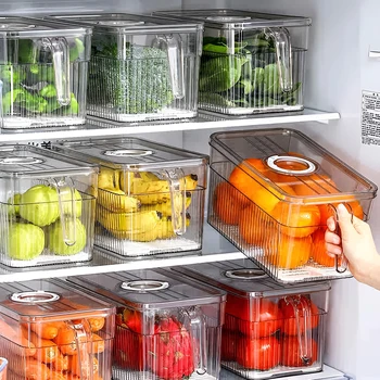 Кутия За Съхранение в Хладилника с Кухненски Контейнер За Съхранение, с Дръжка От Хранително-Пластмаса Прозрачна Сгъсти Органайзер За Съхранение на Време Скоростна