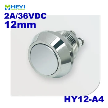 Метален бутон превключвател HY12-A4 с плоска глава от никелиран месинг с възможност за нулиране на водоустойчиви бутони 1NO с монтиране на штреке
