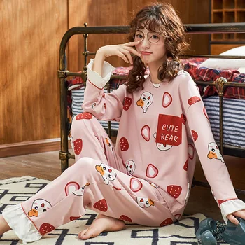 Пижамный Комплект, корейската Проста пижама с дълъг ръкав, дамски мила и скъпа, могат да се носят Извън дома, скъпа пижами, дамски