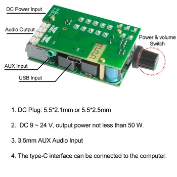 Такса Аудиомодуля TPA3116D2 Поддържа Bluetooth 5,0 Стерео Висока Мощност Цифрова hi-fi Клас 2,0 Усилвател на Мощност 2x50 W