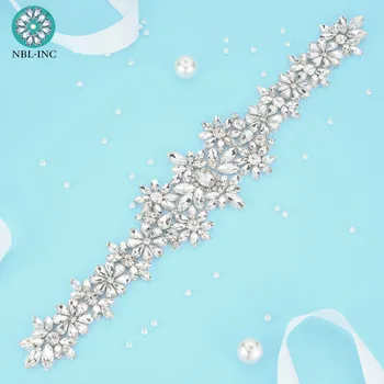 (30 бр.) търговия на Едро сребърен сватбен планински кристал, кристал апликация злато шиене на желязо в сватбена рокля аксесоар WDD1144