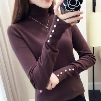 Пуловер с висока воротом, нов дамски пуловер с тънък дъното, есен-зима 2019, дебели пуловер корейската версия, безплатен дълъг сле