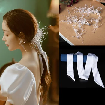 Кристална прическа 2021 нов Корейски супер флаш страничната скоба атласное сватбена рокля, аксесоари, сватбена лента за коса вратовръзки, аксесоари за коса