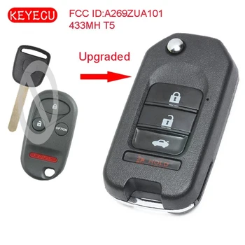 Keyecu Обновен Флип Дистанционно Кола Ключодържател 3 Бутона 433 Mhz T5 Чип за Honda Odyssey Pilot 2003 2004 2005 FCC ID: A269ZUA101