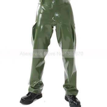 Dr. Зелени Латекс, Гумени Панталони, Оформен Мъжки Панталони с Външни Джобове за Краката, по-Големи Размери, по поръчка, изработени Ръчно, S-LTM040