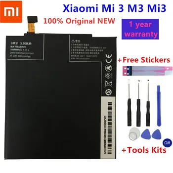 Въведете mi Оригинални Сменяеми батерии За Xiao Mi 3 M3 Mi3 BM31, Истински Батерия за телефона, 3050 mah + Подарък Инструменти + Стикери