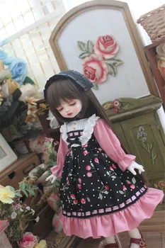 Рокля за кукла BJD подходящ за размера на 1/3 1/4 1/6 Blythes, рокля в минималистичном стил с флорални принтом, рокля за кукла, аксесоари (пола + диадема