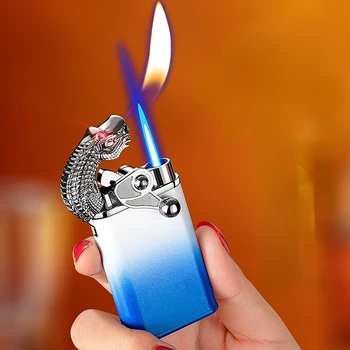 2022 Персонални Рокер с Тигрова Глава, Двойна Огненият Надуваема Запалка, Креативна Метална Ветрозащитная Запалка Директно Върху открит Пламък