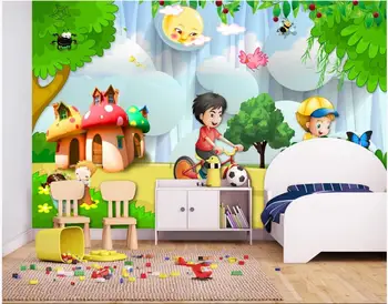 WDBH Потребителски фотообои 3d тапети Карикатура детски рай колоездене начало декор на 3d стенни тапети за хола