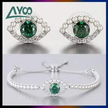 Модни Бижута Високо Качество SWA Чар Зелената Серия Crystal Дамски Комплект Бижута Обици Гривна Романтичен Подарък За Жени