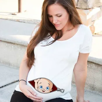 Детски която гледа Тениска за Бременни с Забавен Принтом с цип, Модни и Ежедневни тениска за мама, Лятна Мода, Топ За Бременни, Тениски За Бременни