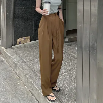 Дамски Свободни Дълги Панталони, Модерни Обикновена панталони директно Намаляване каки с джобове