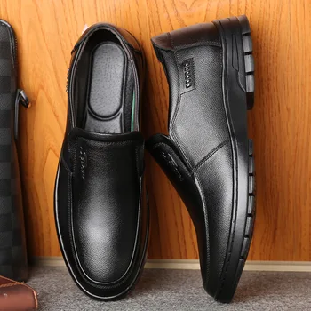 Кожена обувьобъективная кожена обувьвесна и есен Обувки на равна подметка Удобни мъжки обувьбизнес Ежедневни Кожени обувки