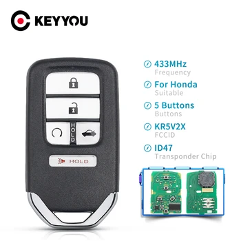 KEYYOU Подмяна на 5 Бутона 433 Mhz Умно Дистанционно Ключ и Без Ключ, Ключодържател KR5V2X За Honda Civic 2016 2017 2018 Транспондер ID47 Чип