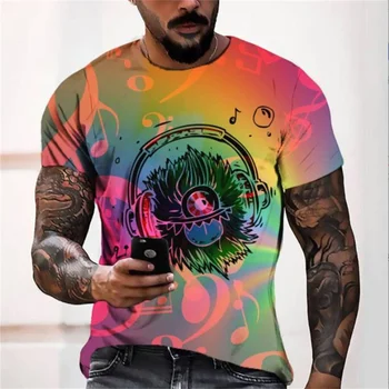 2022 Нова креативна цветна художествена музикална тениска с 3D цифрово принтом, лятна дишаща тениска с къс ръкав за мъже