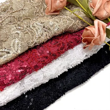 Висококачествена куха лейси бродерия с мъниста европейското и американското цвете рокля дамски нежна тъкан плат