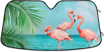 Ретро Фламинго Постоянни Синьо Море сенника На Предното Стъкло на превозното средство Сгъваем Отразяваща Козирка Блокира УЛТРАВИОЛЕТОВИТЕ Лъчи