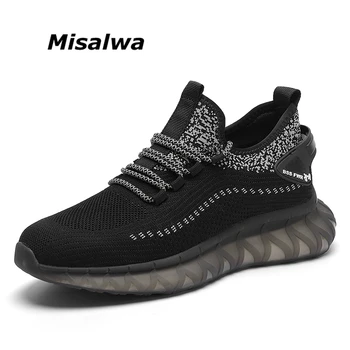 Misalwa/бели мъжки маратонки на равна подметка 6 см, Ежедневни Ежедневни Обувки, Които растежа, Универсални Летни мъжки Маратонки от окото на материала, Дишащи