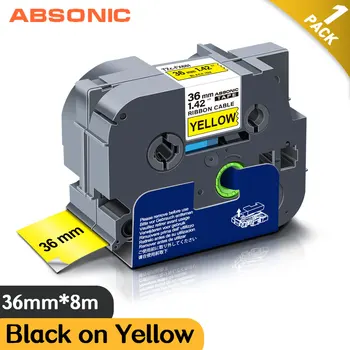 Absonic 36 мм FX661 Гъвкава Кабелна Етикет за Brother FX661 Черна на жълтата Лента Лента Съвместими с Brother Label Maker