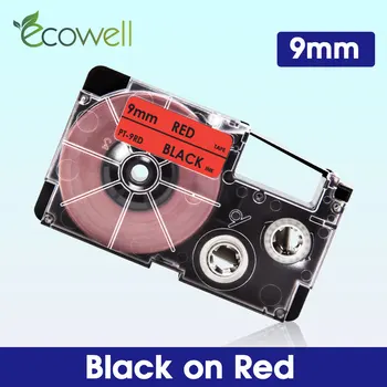 Лента за етикети Ecowell 9 мм XR-9RD Съвместима за принтер Casio XR9RD XR 9RD Черна Лента на червен за Casio Kingjim Label Maker KL-60