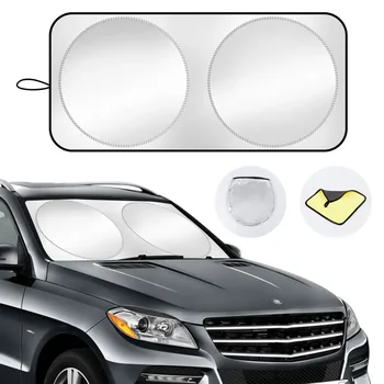 Универсален сенника на предното стъкло на автомобила, Сгъваема сенника на предното стъкло с премиальным кърпа от микрофибър и специалната чанта за съхранение на автомобила