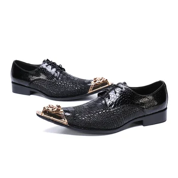 Oxfords в британския Стил; Черни модерен Улични обувки на плоска Подметка с шнур; мъжки Луксозна Кожена ежедневни Обувки с остри пръсти, за Парти/Сватба/Сцена