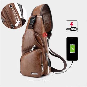 Мъжки Нагрудная чанта USB, Дизайнерски Мъжки чанти-Месинджър През Рамо, Чанти През Рамо От Изкуствена Кожа, Диагонално Предпоставка Пътна Нагрудная Чанта