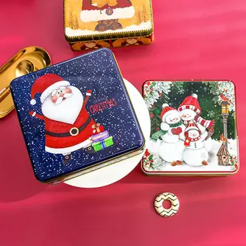 Коледни Консервени Кутии Здрава Лидице Кутия За Съхранение с Голям Капацитет От Ковано Желязо Здрав и Устойчив На Корозия Коледен Подарък Кутия за Бисквити за Партита