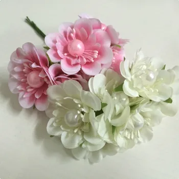 Лидер в ПРОДАЖБИТЕ! Новост през 2014 г., смесен цвят, 36 бр/пакет, 4,5 см, мъниста, цветя,сватбена текстилен цвете, жично прът, изкуствени рози, имитация на перли