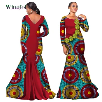 Африкански Жени Bubu Анкара Модни Африкански Рокли за Жени в стил Мозайка Дашики Вечерни Сватбени Рокли с Принтом с Дълъг Ръкав WY2105