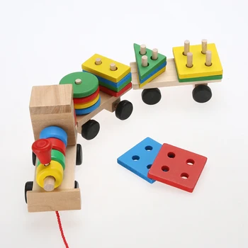 Колата Дървени Блокове Влак Ранното Образование На Дете Дете Wooden От Масивна Дървесина Полагане На Влак Дете Блок Играчка Комплект За Подарък За Рожден Ден На Дете