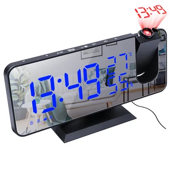 Нов Многофункционален Радиопроекционный alarm clock Творчески Led Огледално Цифров Дисплей на Температурата и влажността на Електронни Часовници