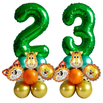 18шт джунглата партида балони сафари набор от зелен брой бутилки деца 1 рожден ден украса на партията на 2-ри рожден ден на партията доставка 