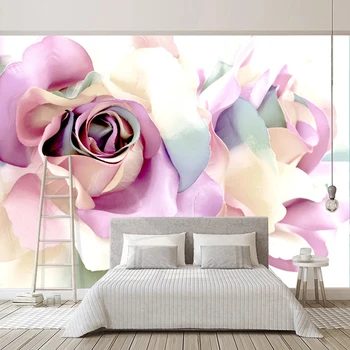 Потребителски Снимки Papel De Parede Креативната Мода Розата е Цветето на Художествена Живопис Модерна Дневна Спалня Фон Тапети За Стени 3D