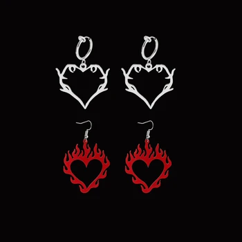 Мода Голям Праскова Сърце Любов Пламък Обеци С Висулка Модел Червена Треска Цвят Хладен Пламък Дълги, Висящи Обици Са Чудесни Летни Декорации За Уши