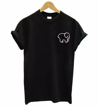 Skuggnas, женска тениска с принтом малко слон и джоб, забавна тениска клип с графичен дизайн, модни Памучен Тениска, естетически Върхове в стил гръндж харадзюку