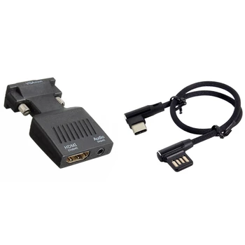1 Комплект 1080P VGA Включете HDMI Женски адаптер Конвертор и 1 бр USB-C 3.1 Type-C Наляво Надясно USB 2.0 Кабел за пренос на данни